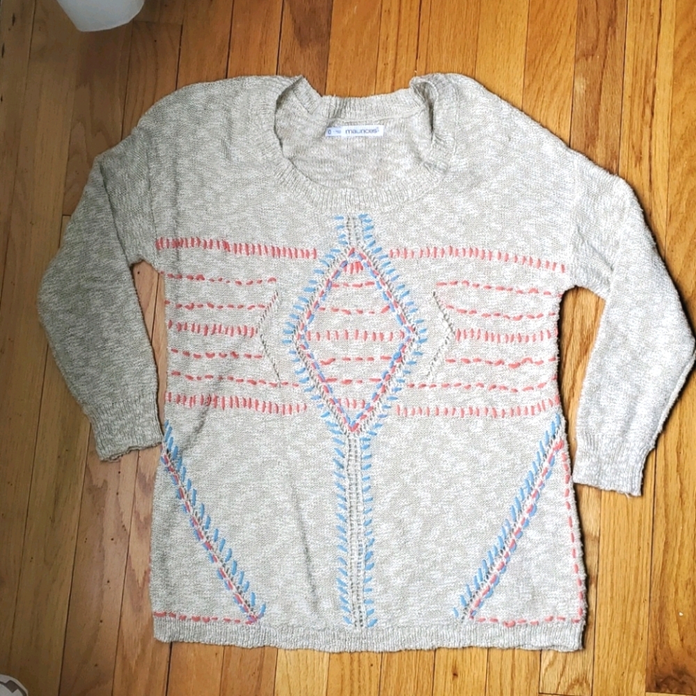 Maurices cream loose knit sweater with stitching